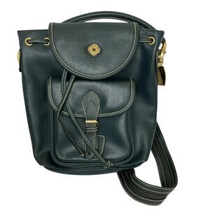 Vintage Samsonite Green Leather Drawstring Convertible Backpack